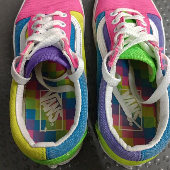 Vans Old Skool Neon Color Block Women 5.5 Skate Sneaker - Picture 3 of 6